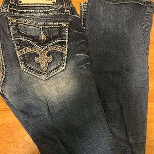 Rock Revival Blue Boot Cut Jeans with Decorative Stitching